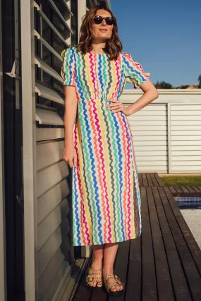 Dilly Midi Tea Dress - Multi, Squiggly Lines