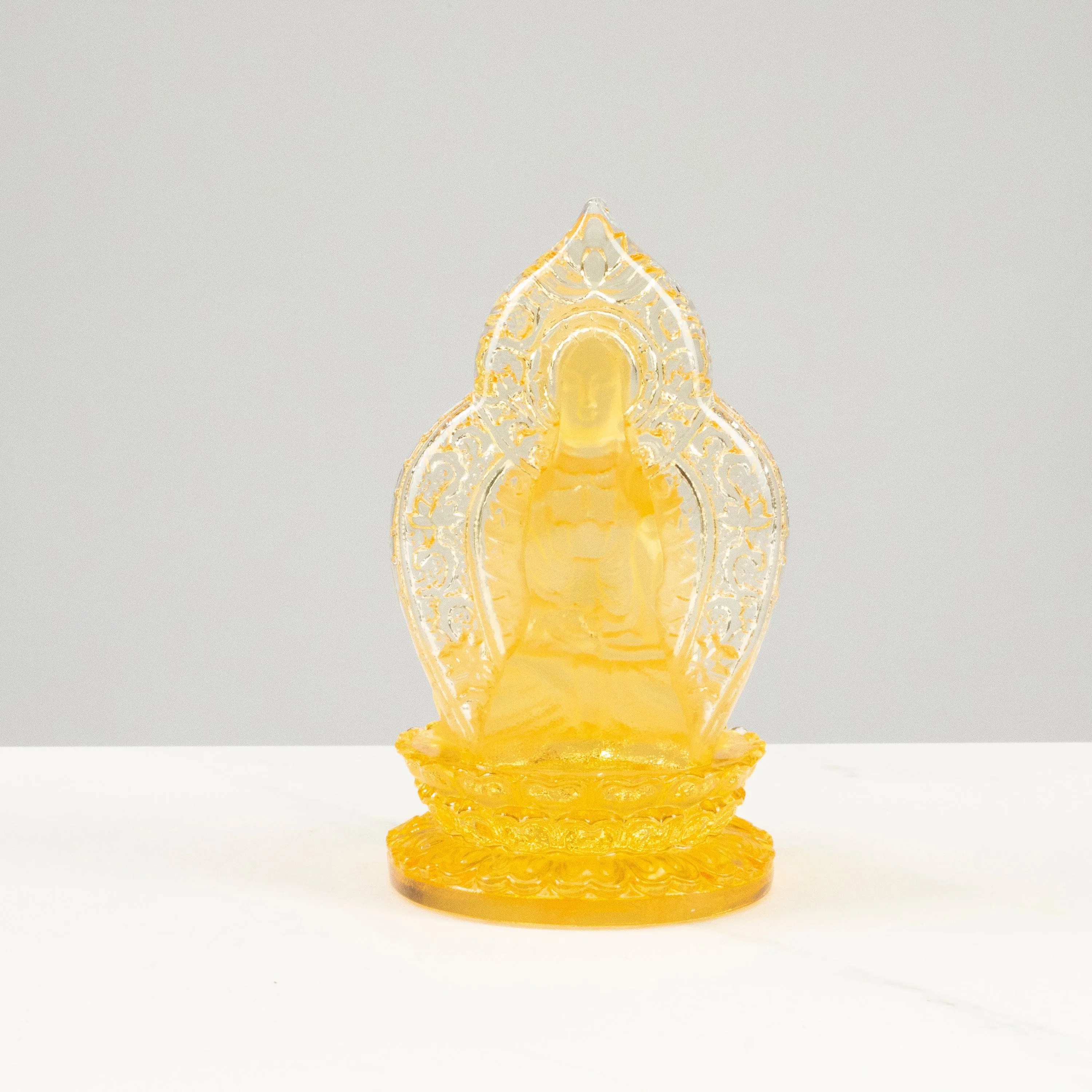 Divine Golden Guan Yin Crystal Carving - A Symbol of Compassion and Protection