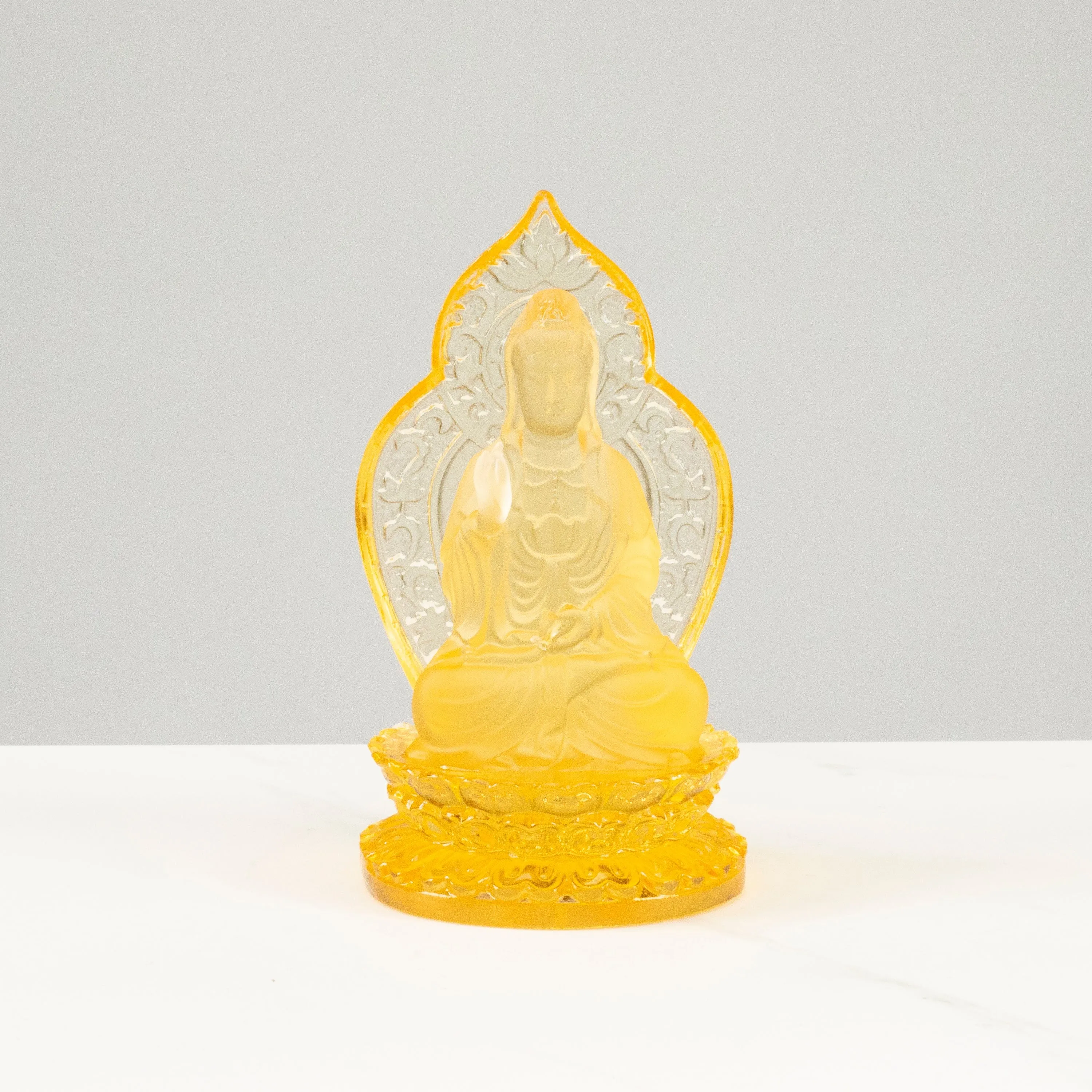 Divine Golden Guan Yin Crystal Carving - A Symbol of Compassion and Protection