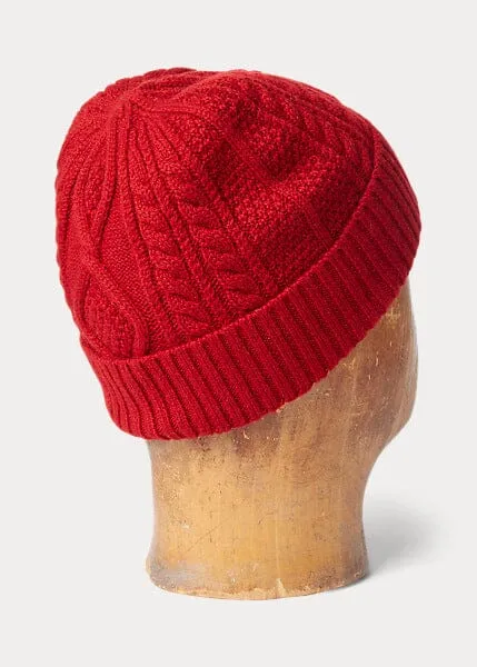 Double RL - Aran-Knit Cashmere Watch Cap - Red Heather