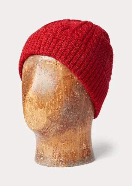 Double RL - Aran-Knit Cashmere Watch Cap - Red Heather