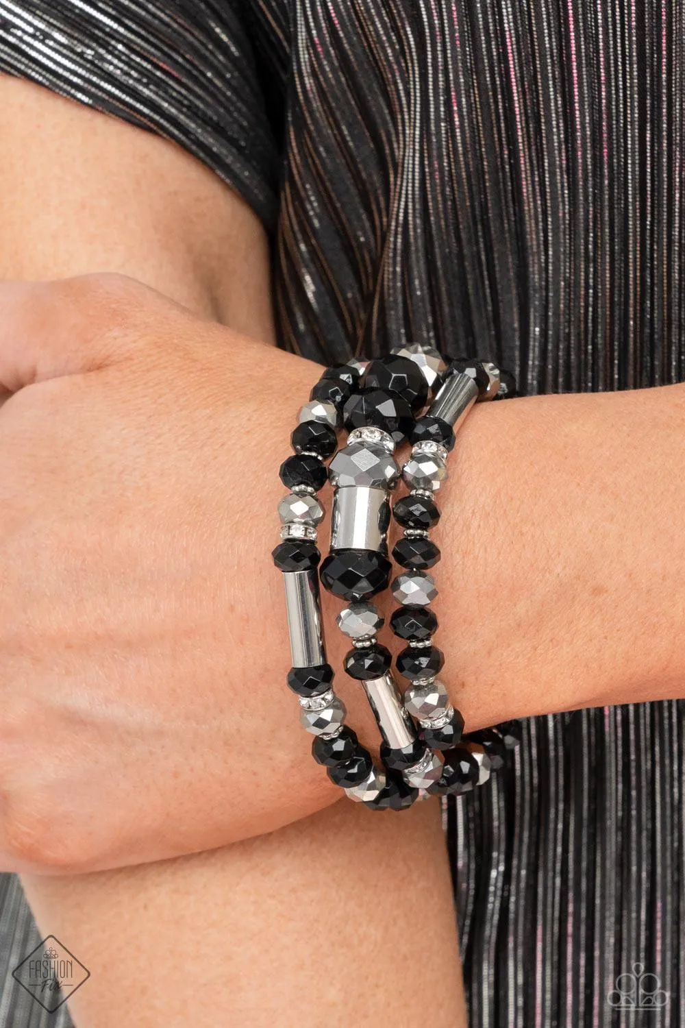 Dynamic Dazzle Black and Silver Infinity Wrap Bracelet - Paparazzi Accessories