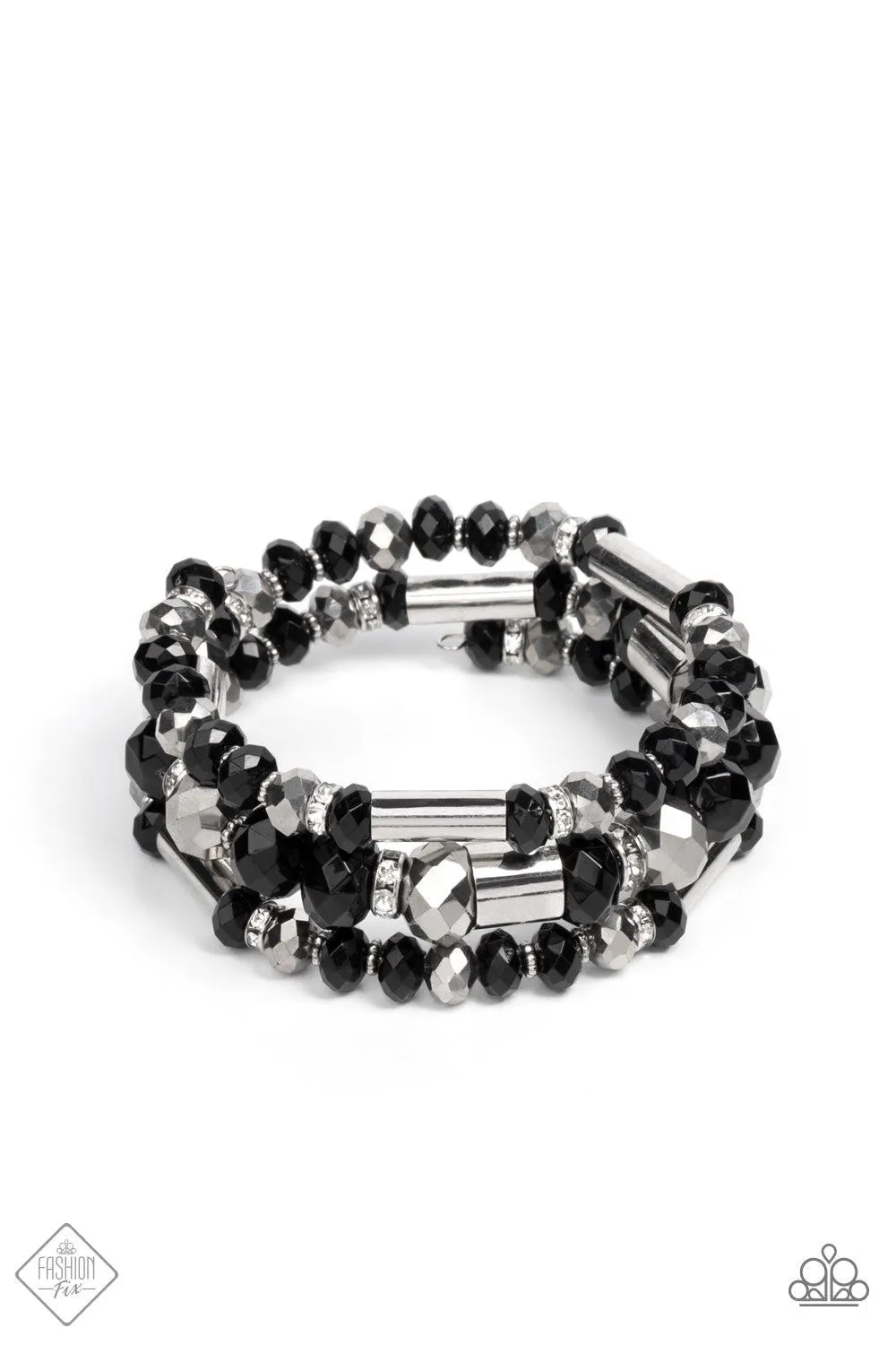 Dynamic Dazzle Black and Silver Infinity Wrap Bracelet - Paparazzi Accessories