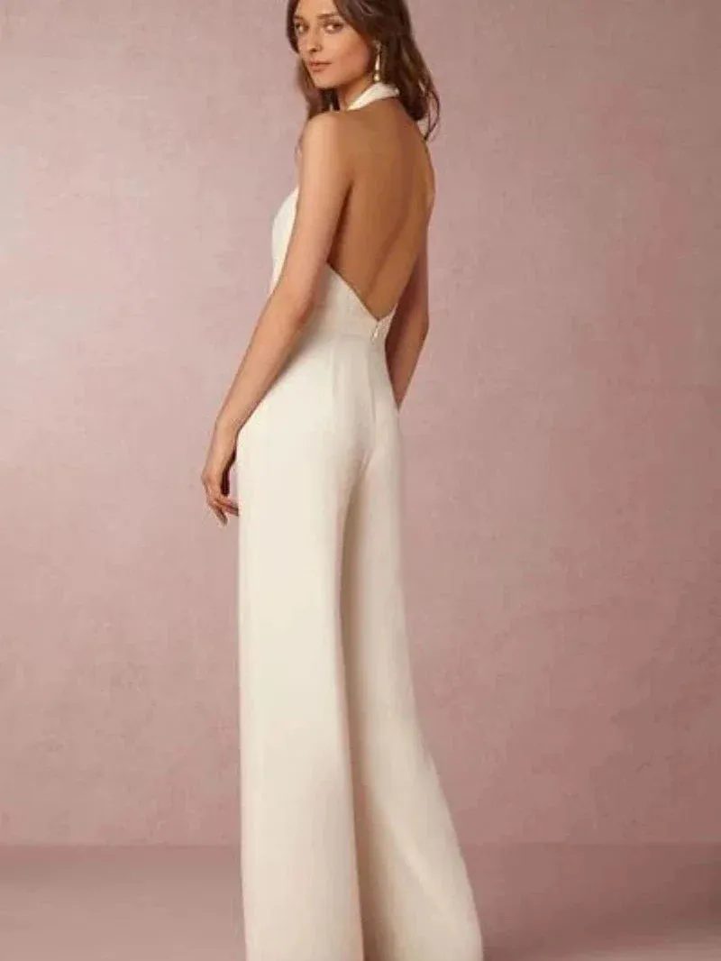 Elegant Halter Neck Wide Leg Jumpsuit with Backless Zipper