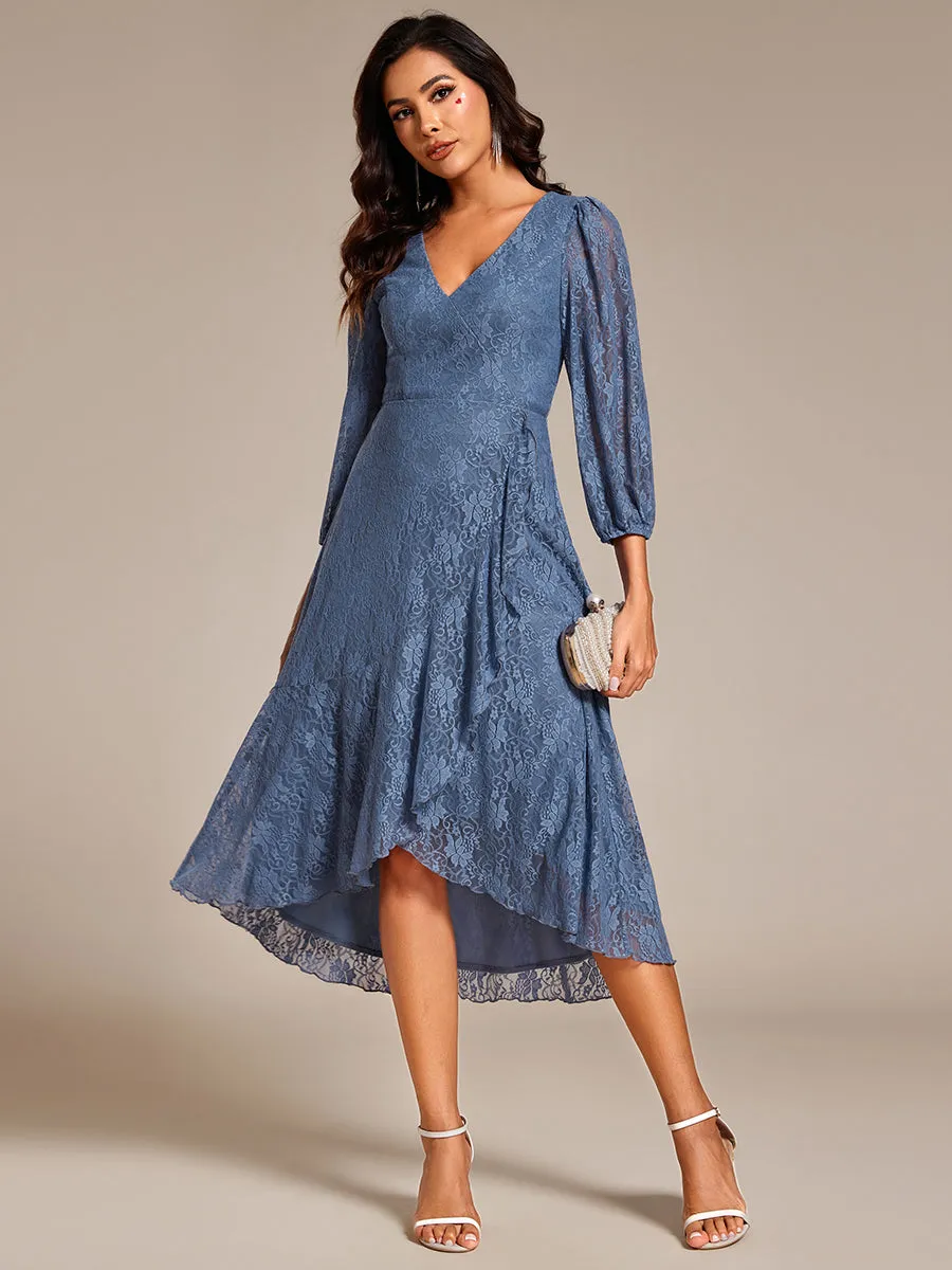 Elegant Lace A-Line Long Sleeves Midi Wedding Guest Dress