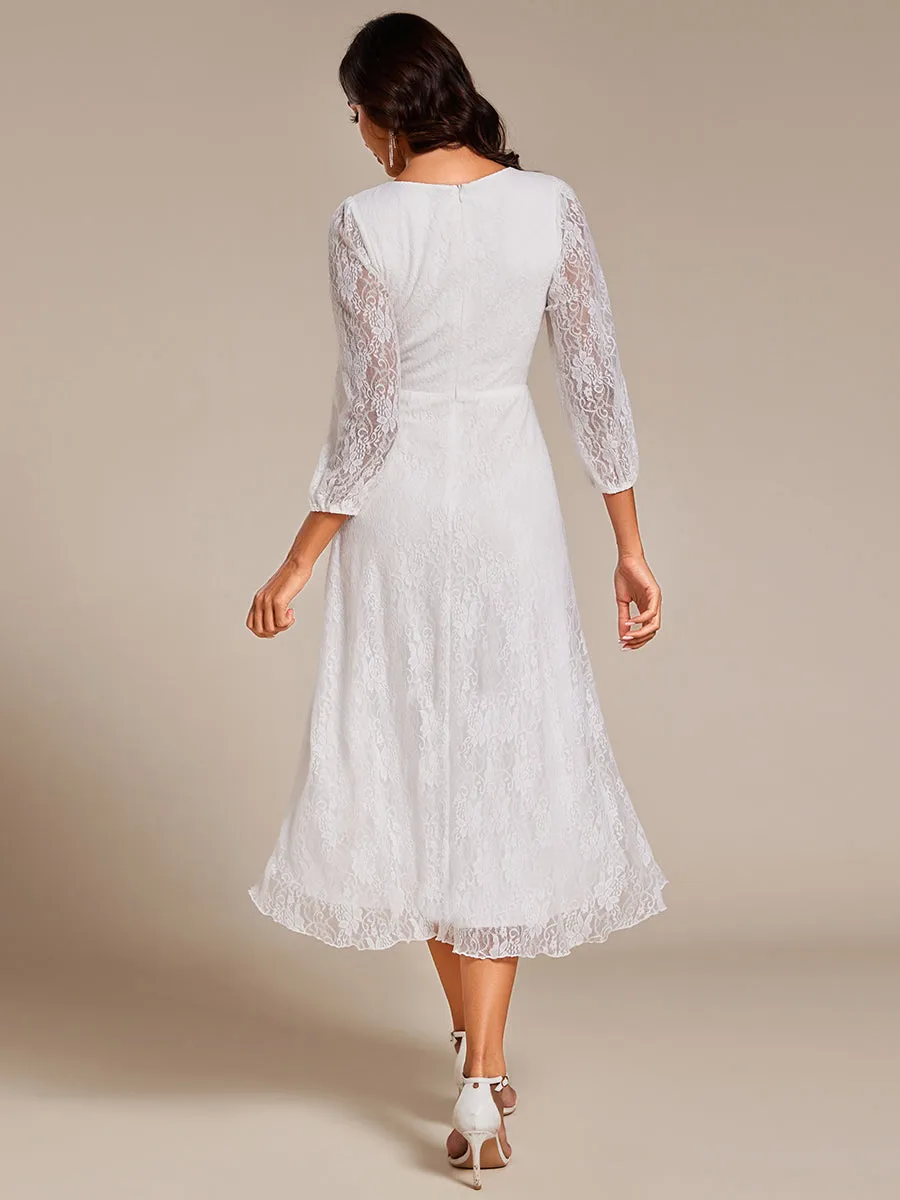 Elegant Lace A-Line Long Sleeves Midi Wedding Guest Dress