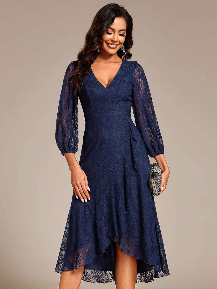 Elegant Lace A-Line Long Sleeves Midi Wedding Guest Dress