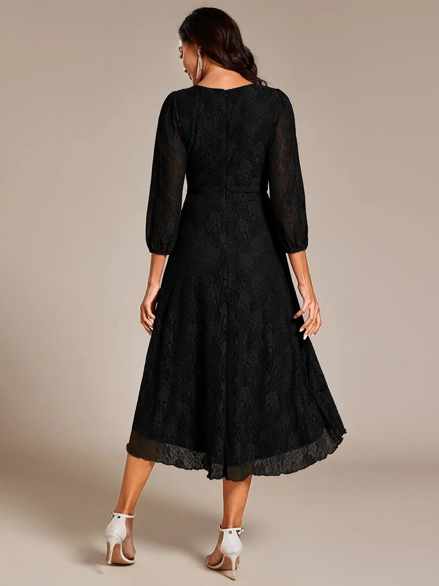 Elegant Lace A-Line Long Sleeves Midi Wedding Guest Dress