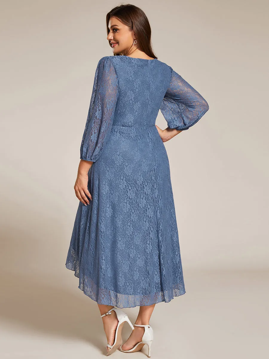 Elegant Lace A-Line Long Sleeves Midi Wedding Guest Dress