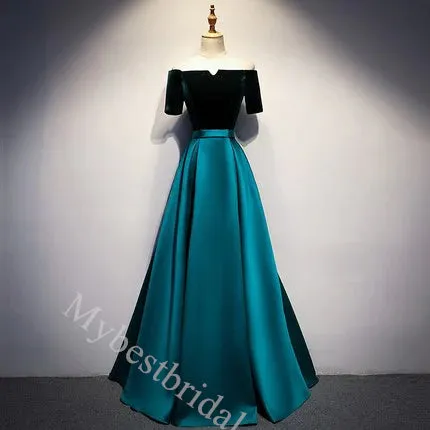 Elegant Off Shoulder 1/4 sleeves A-line Floor Length Long Prom Dress,PDS11572