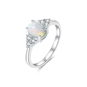 Elegant Simulated Opal Love Promise Ring 925 Sterling Silver