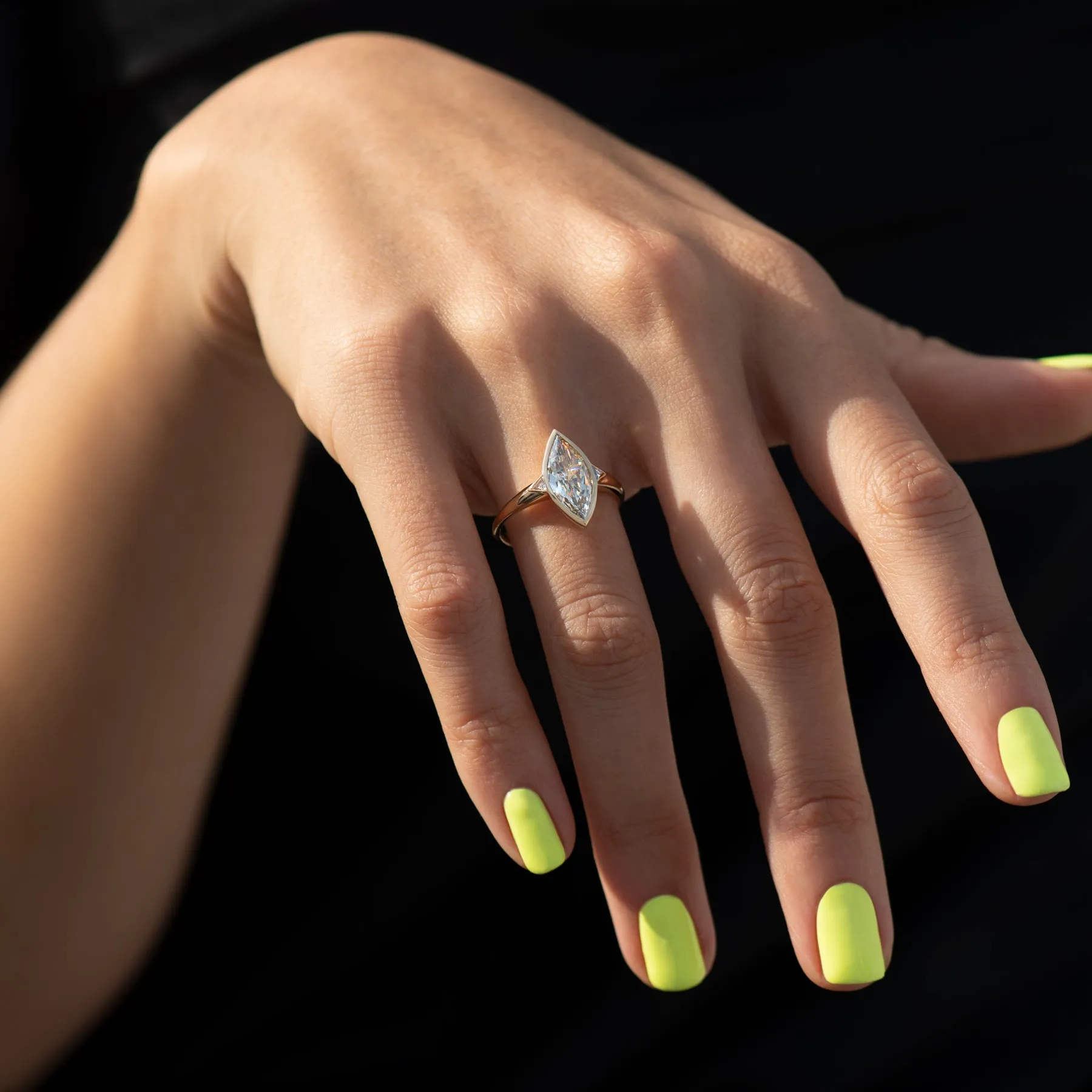 Fancy Green Diamond Minimalist Marquise Engagement Ring - OOAK