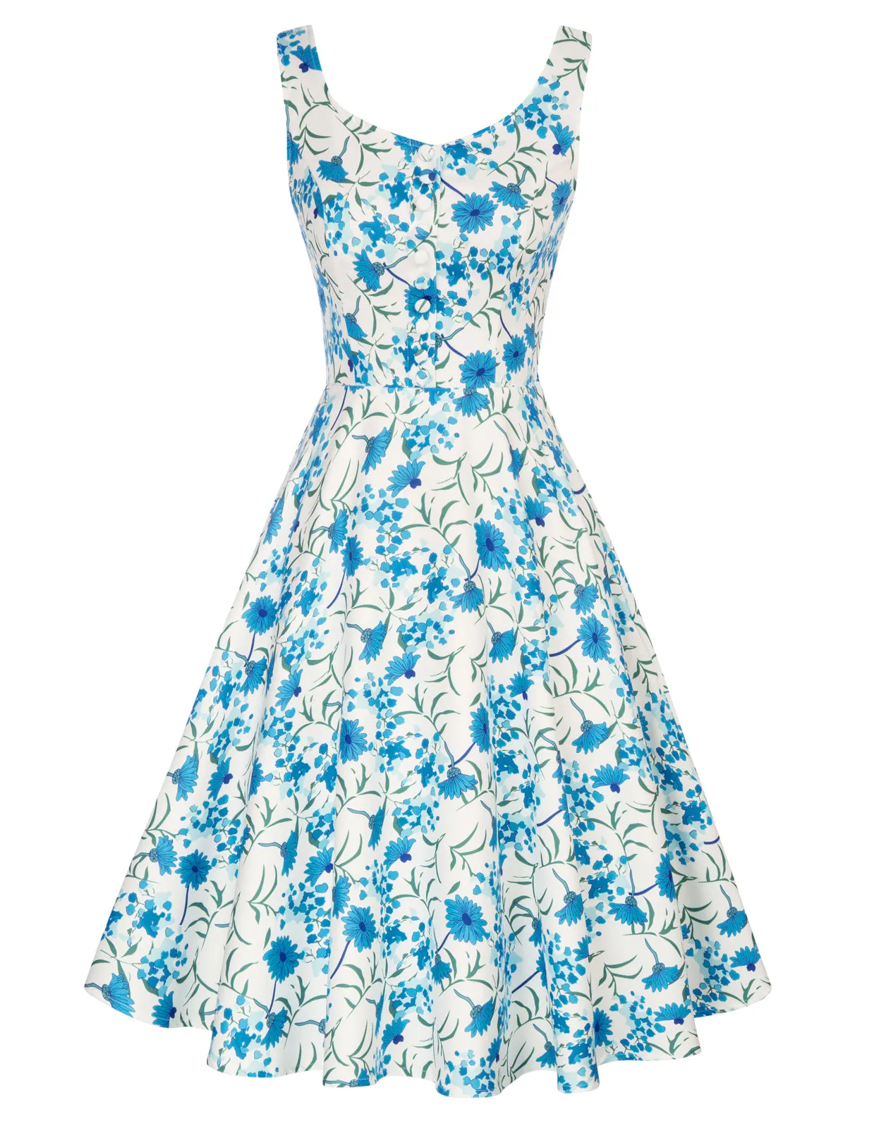 Fans Look of 1950s Vintage Sleeveless Floral Pattern A-Line Dress