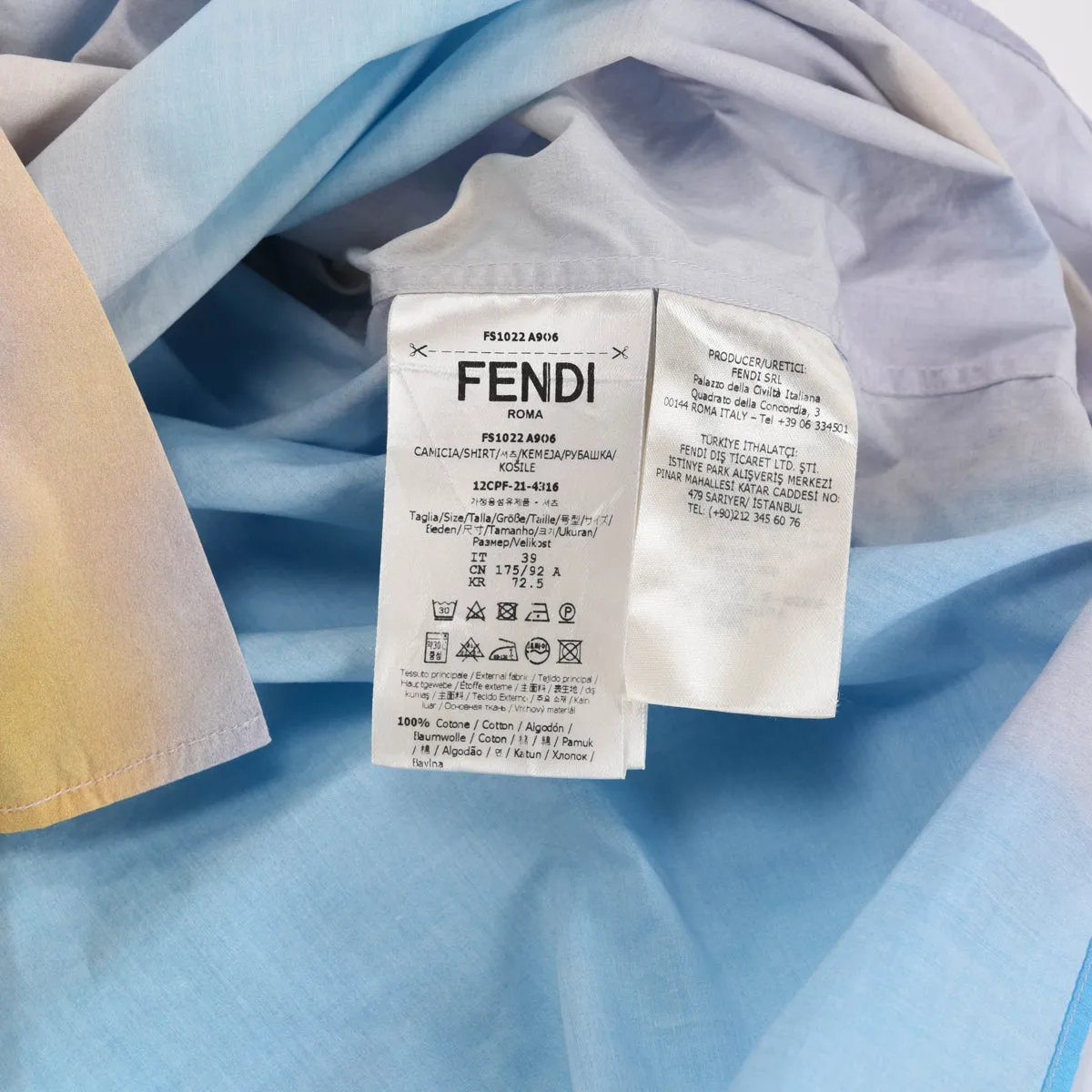 Fendi Aqua Cotton Sunrise Print Shirt 39