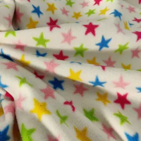 FS743_1 Multicolour Stars Fleece Fabric White