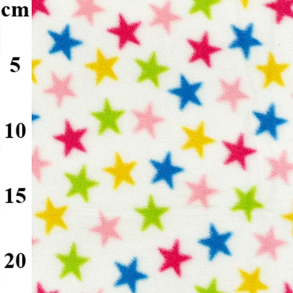 FS743_1 Multicolour Stars Fleece Fabric White