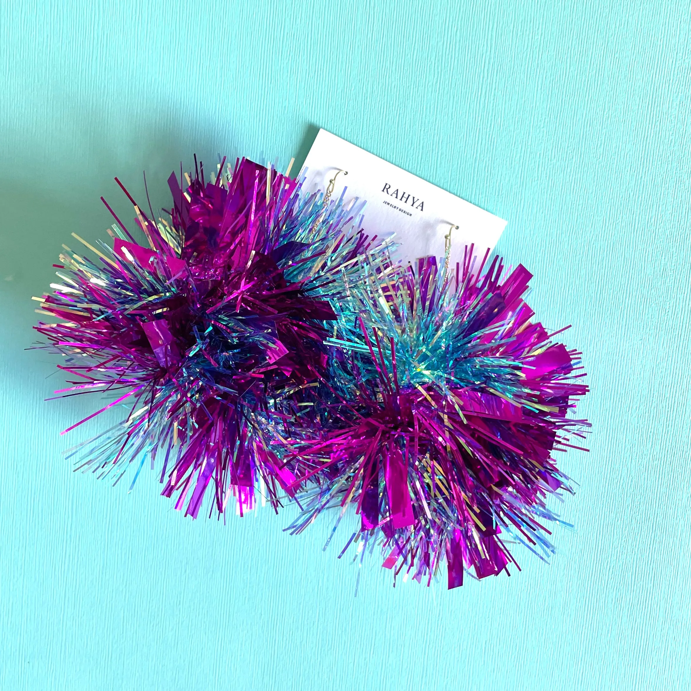 Fuchsia & Teal Mixed Pom Pom Earrings