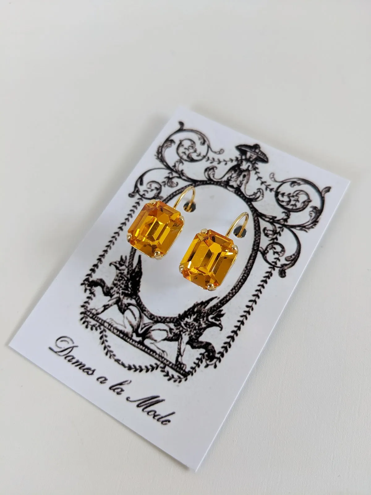 Golden Topaz Swarovski Crystal Earrings - Small Octagon