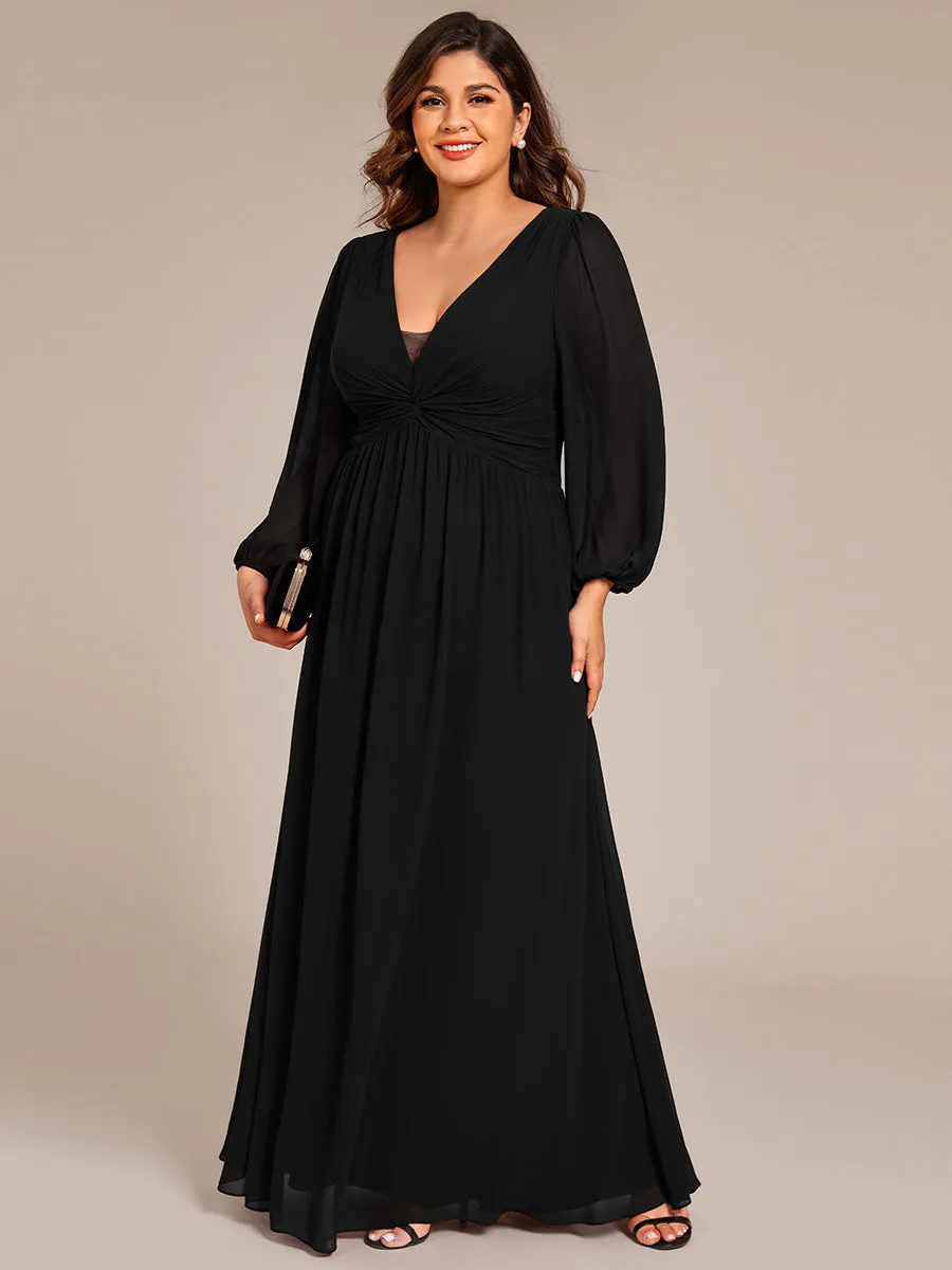 Graceful Chiffon A-Line Pleated Long Sleeves Formal Evening Dress