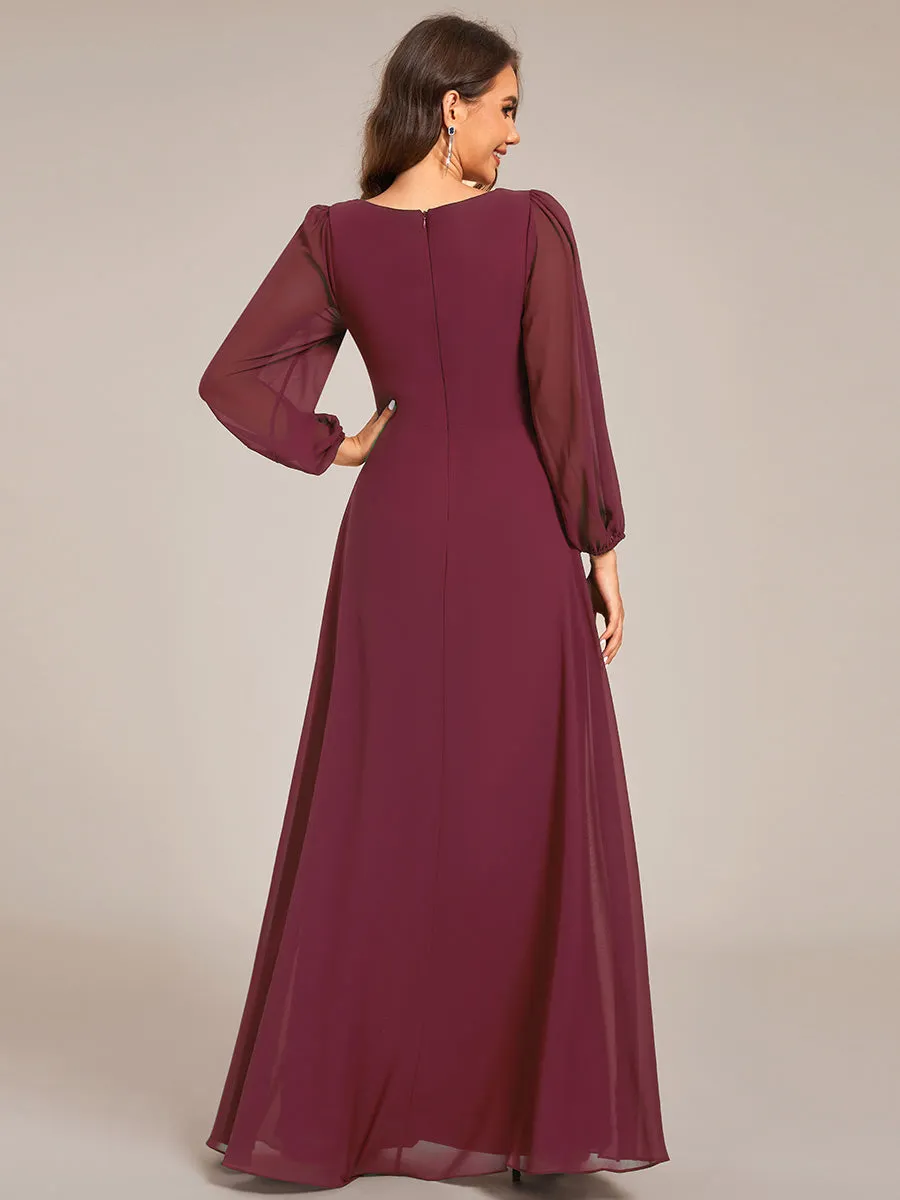 Graceful Chiffon A-Line Pleated Long Sleeves Formal Evening Dress