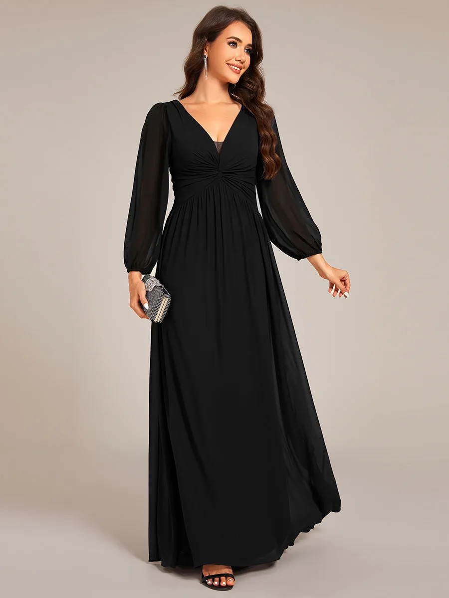 Graceful Chiffon A-Line Pleated Long Sleeves Formal Evening Dress