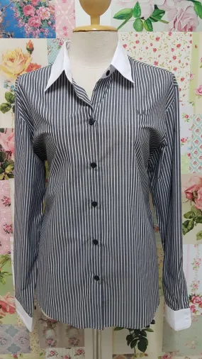 Grey & White Striped Blouse BT097