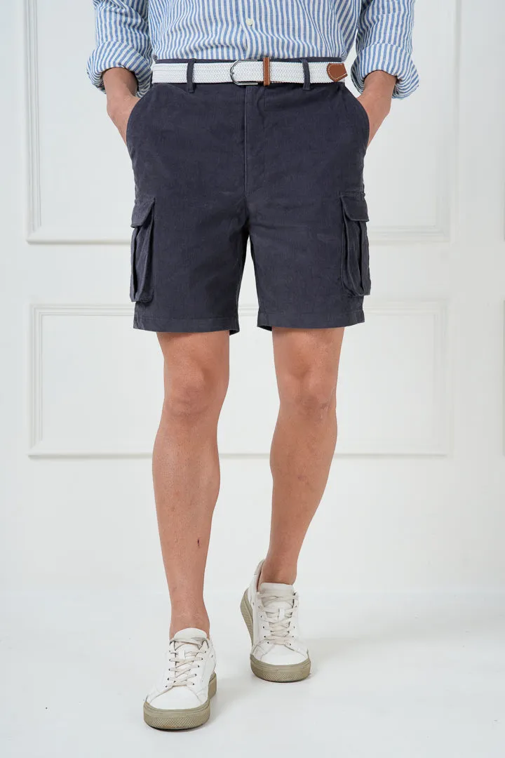 Grey Corduroy Stretch Cargo Shorts