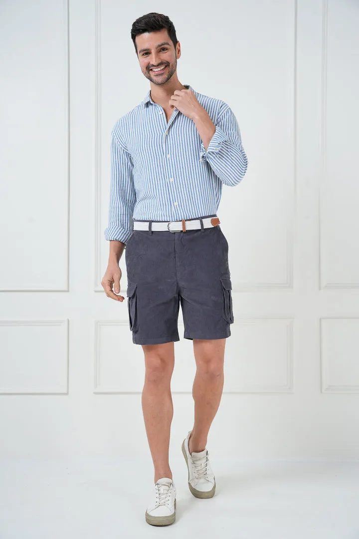 Grey Corduroy Stretch Cargo Shorts