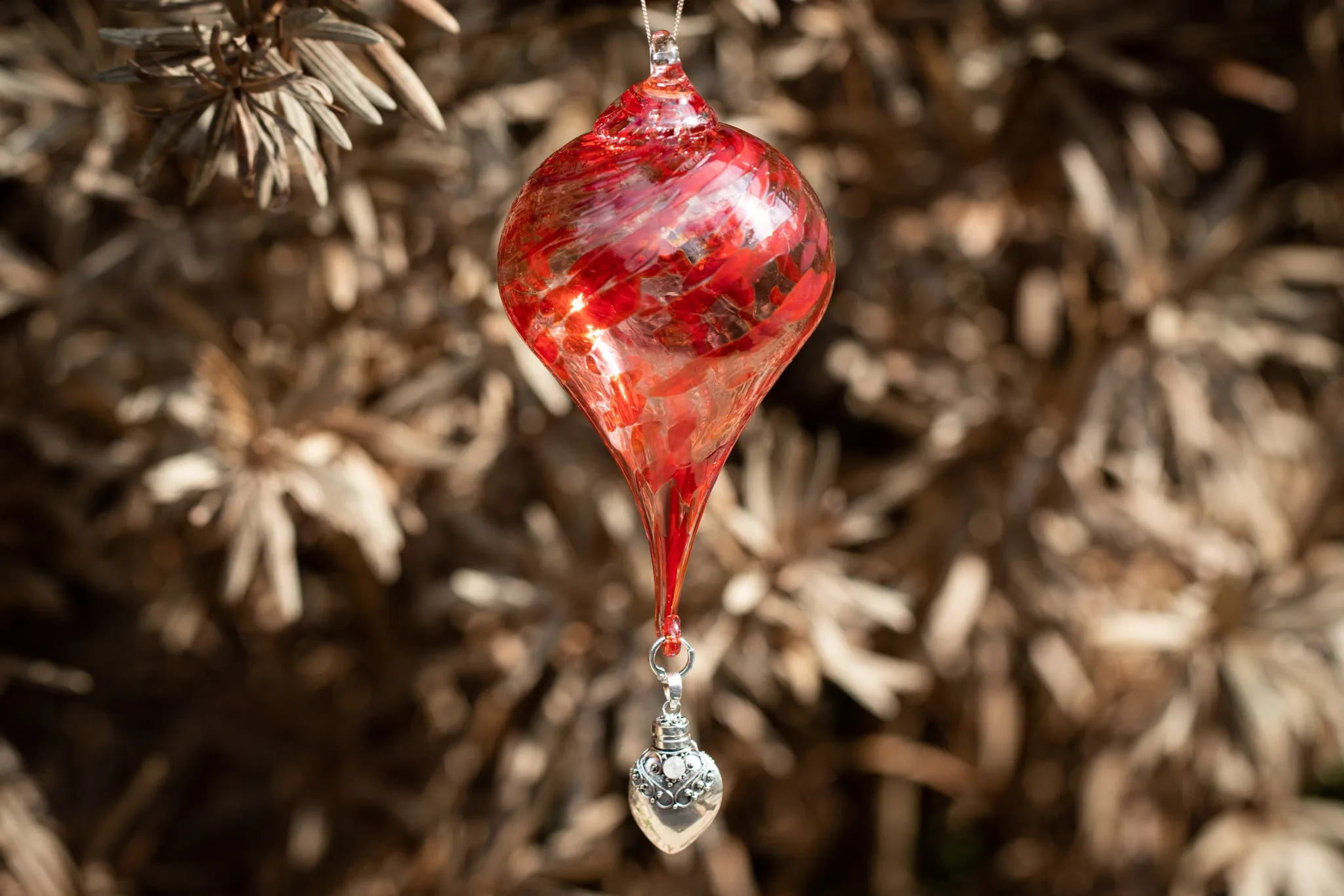 Hanging Spotted Glass Ornament with Silver Keepsake Urn