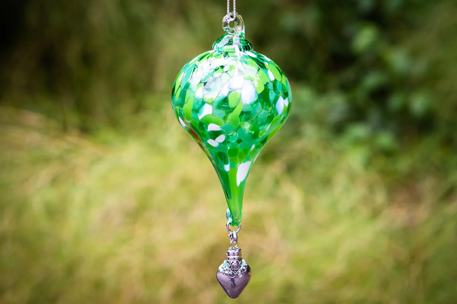 Hanging Spotted Glass Ornament with Silver Keepsake Urn