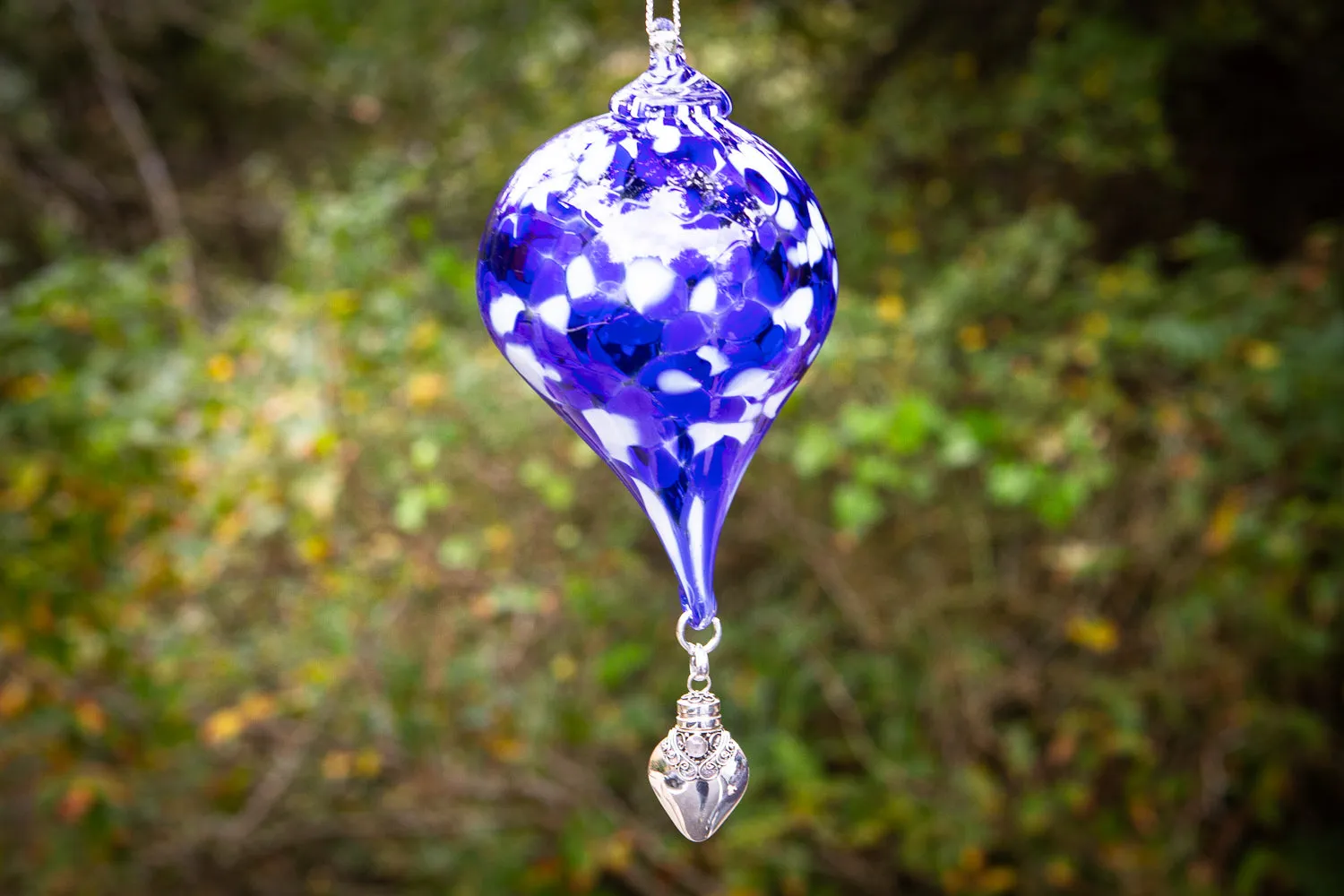 Hanging Spotted Glass Ornament with Silver Keepsake Urn