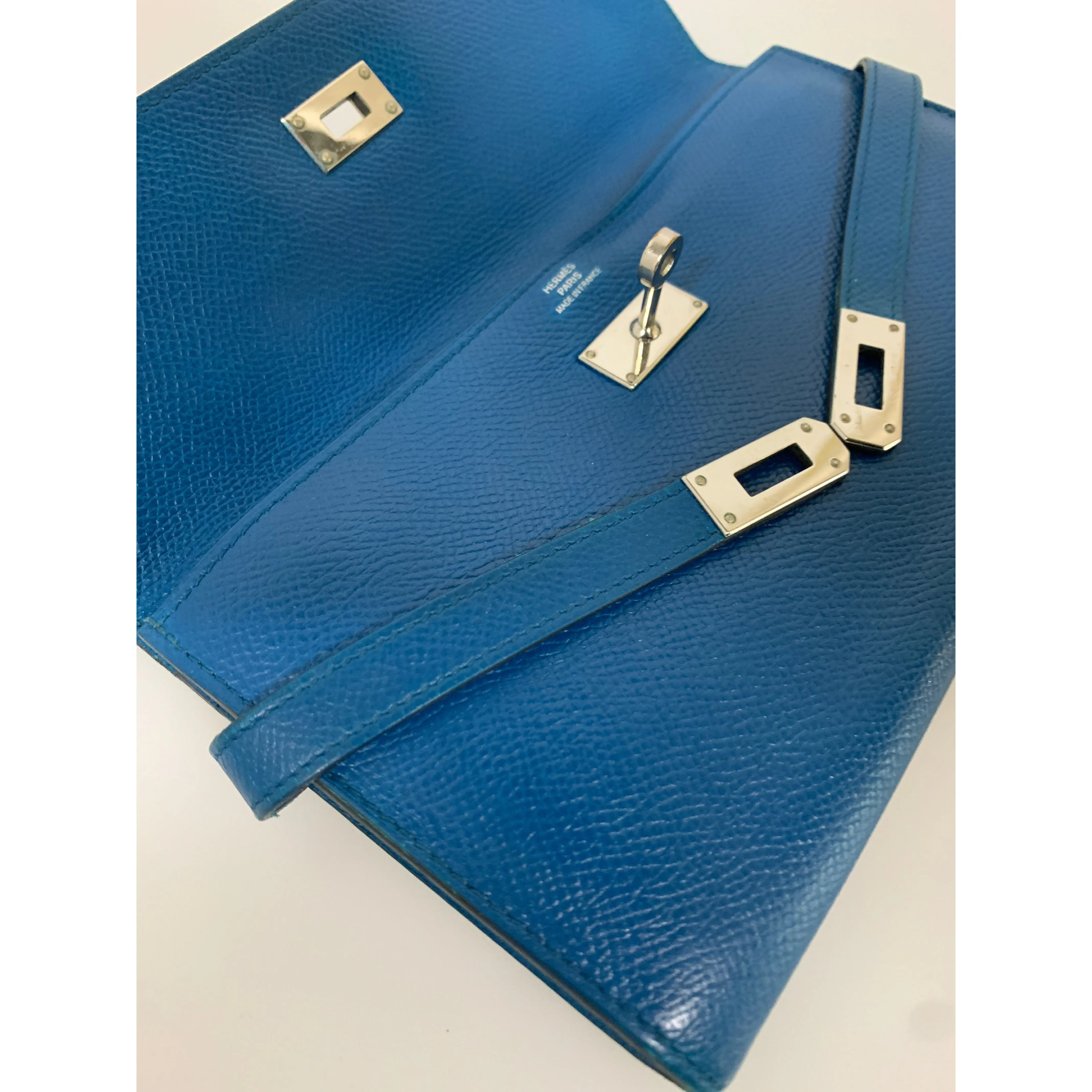 #HERMES/Long Wallet/BLU/Leather/Plain