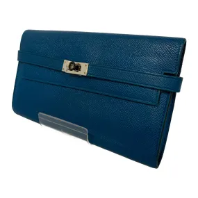 #HERMES/Long Wallet/BLU/Leather/Plain