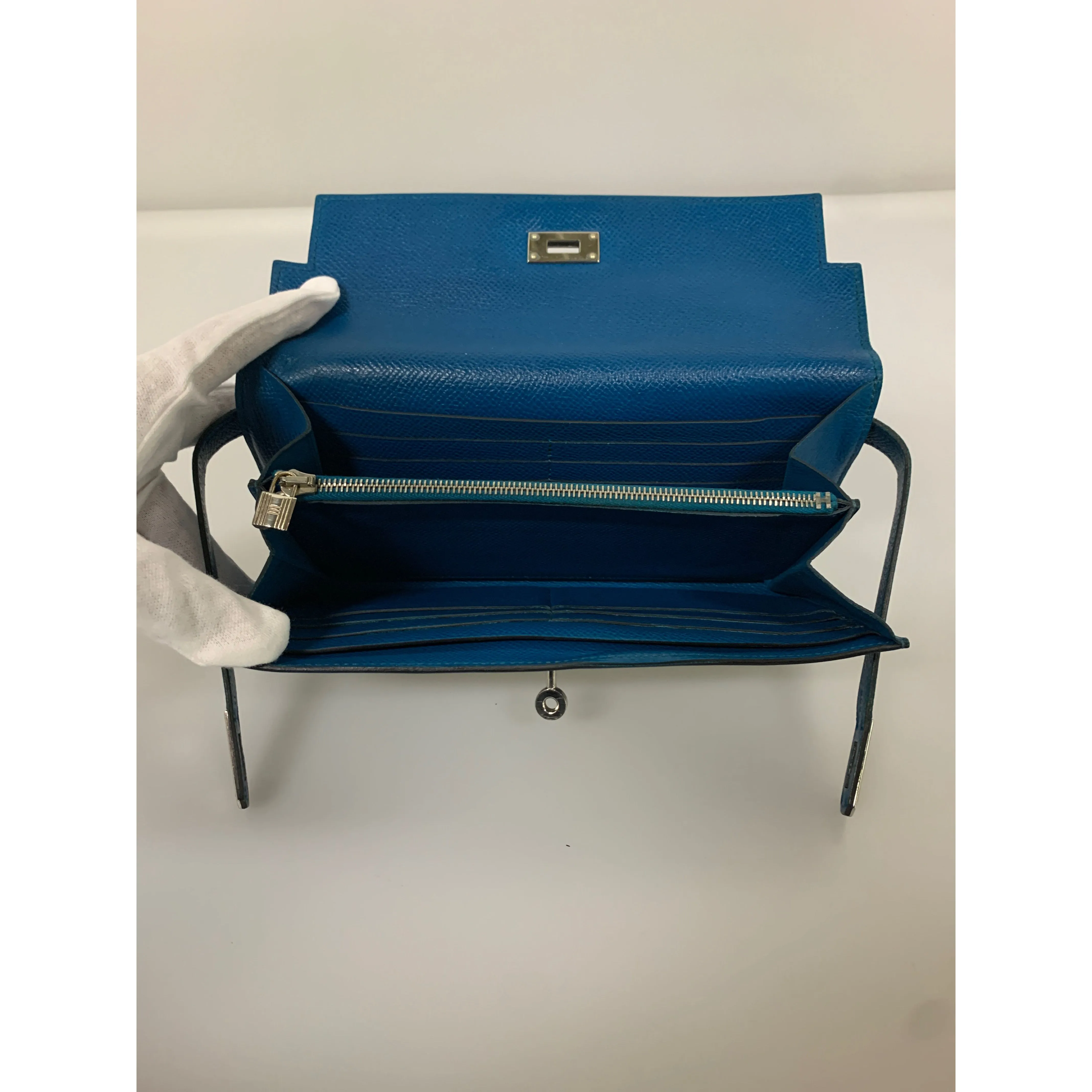 #HERMES/Long Wallet/BLU/Leather/Plain