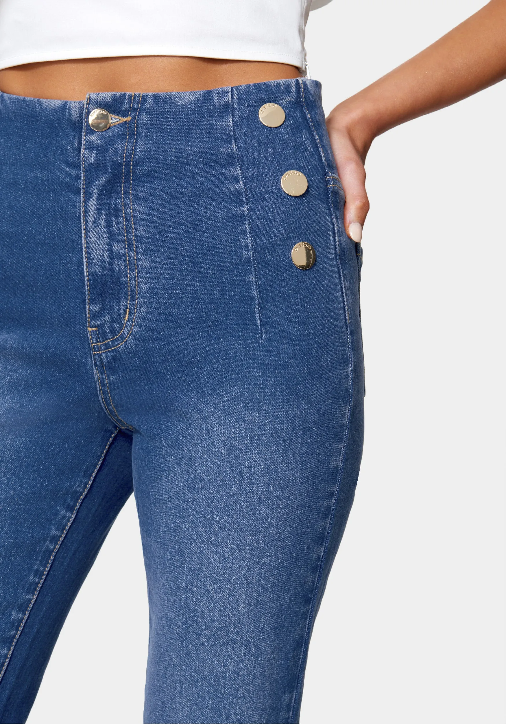 High Waist Button Detail Wide Leg Jeans