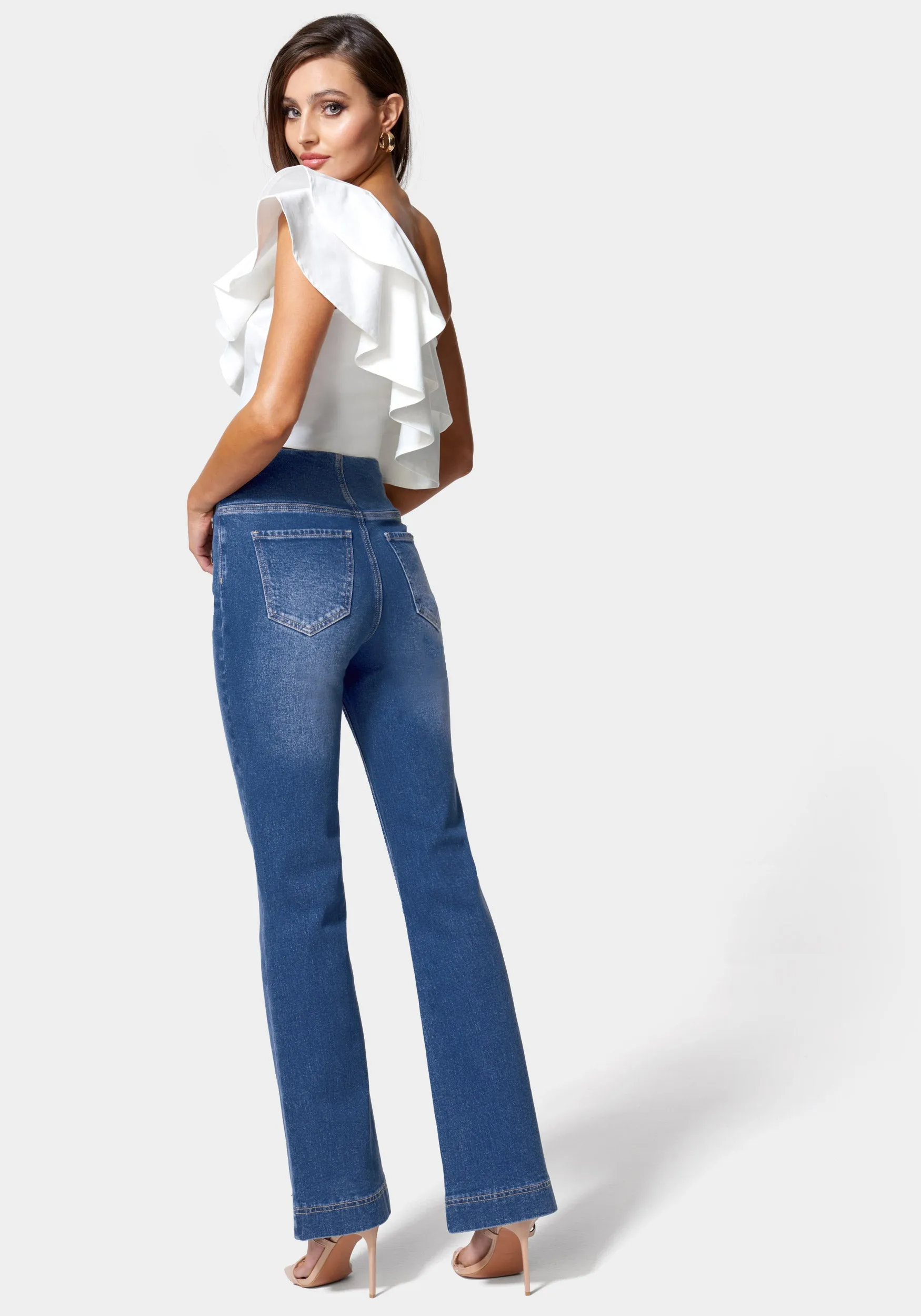 High Waist Button Detail Wide Leg Jeans