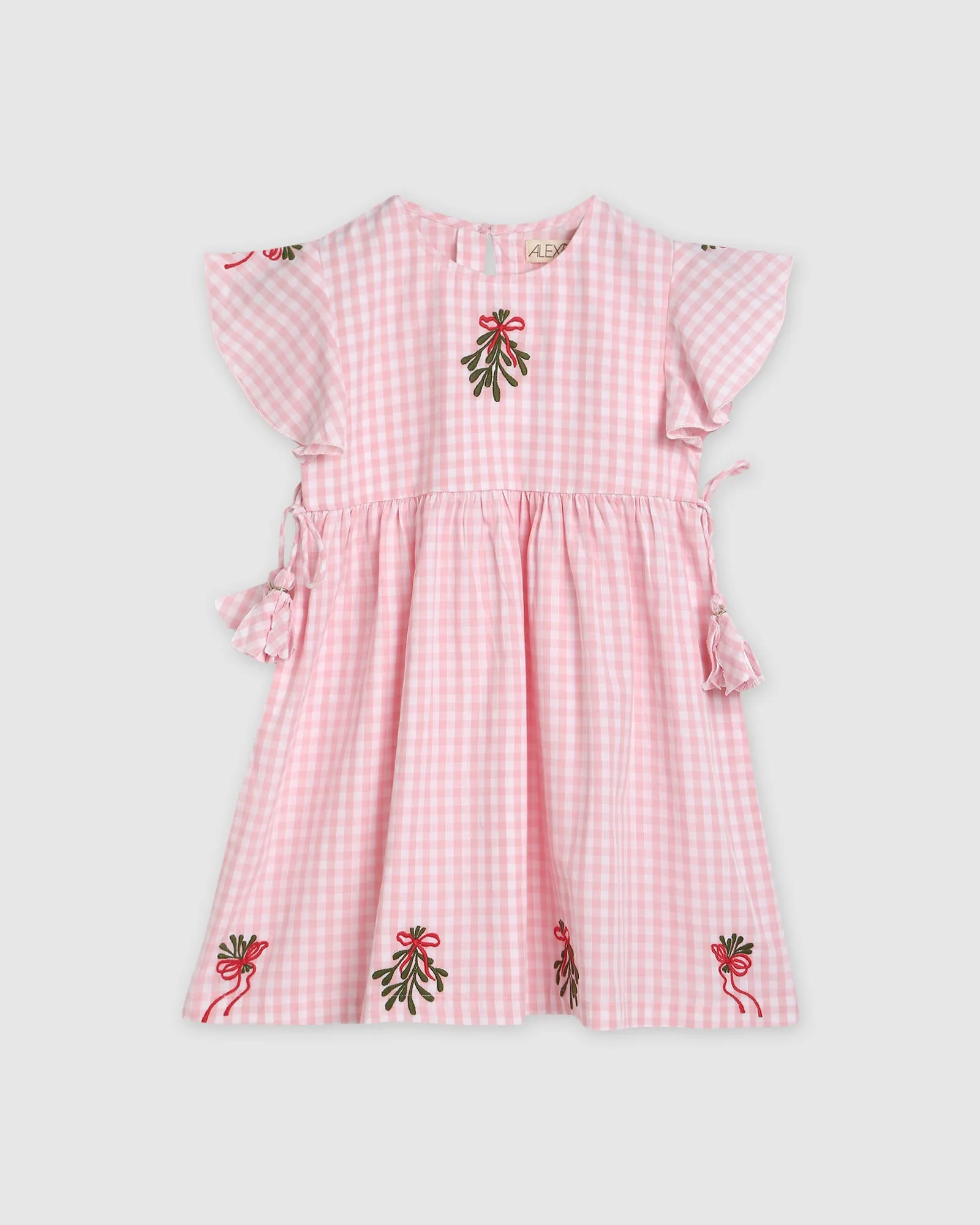 Holly Dress - PInk Gingham Mistletoe