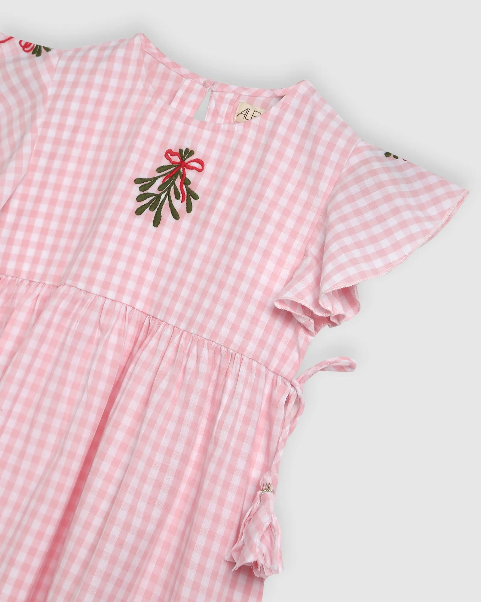 Holly Dress - PInk Gingham Mistletoe