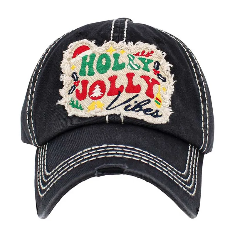 Holly Jolly Vibes Message Vintage Baseball Cap