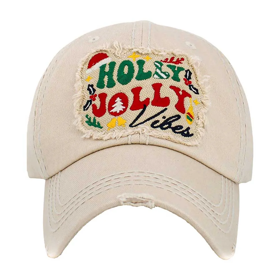 Holly Jolly Vibes Message Vintage Baseball Cap