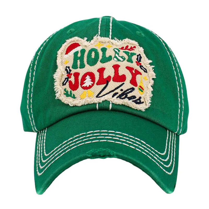 Holly Jolly Vibes Message Vintage Baseball Cap