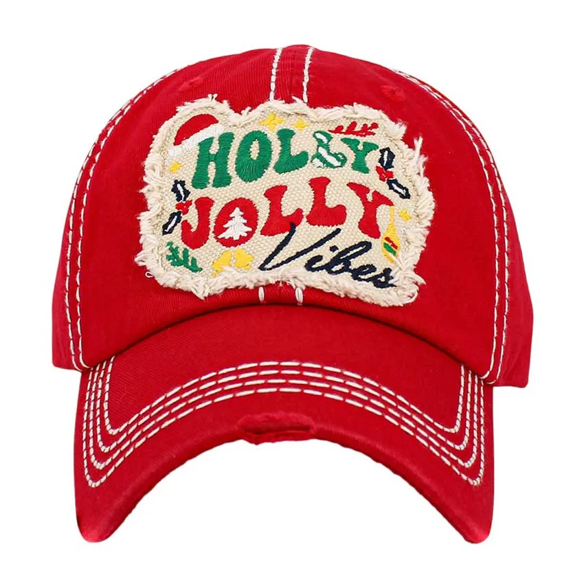 Holly Jolly Vibes Message Vintage Baseball Cap