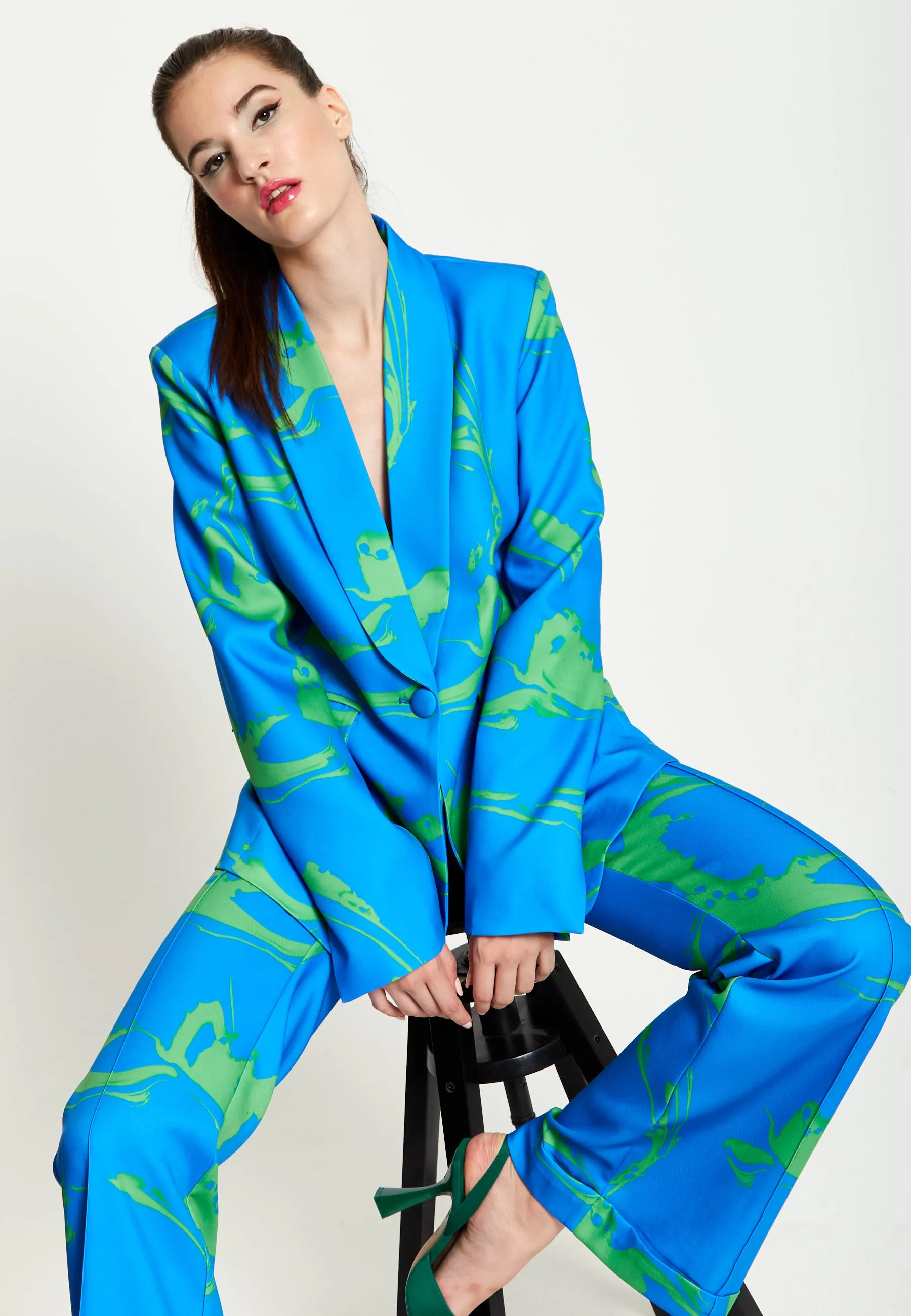 House Of Holland Marble Print Blazer in Blue And Green