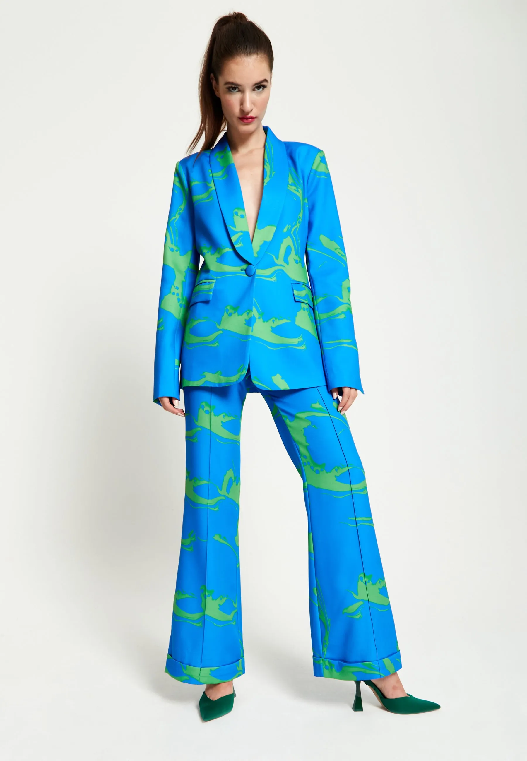 House Of Holland Marble Print Blazer in Blue And Green