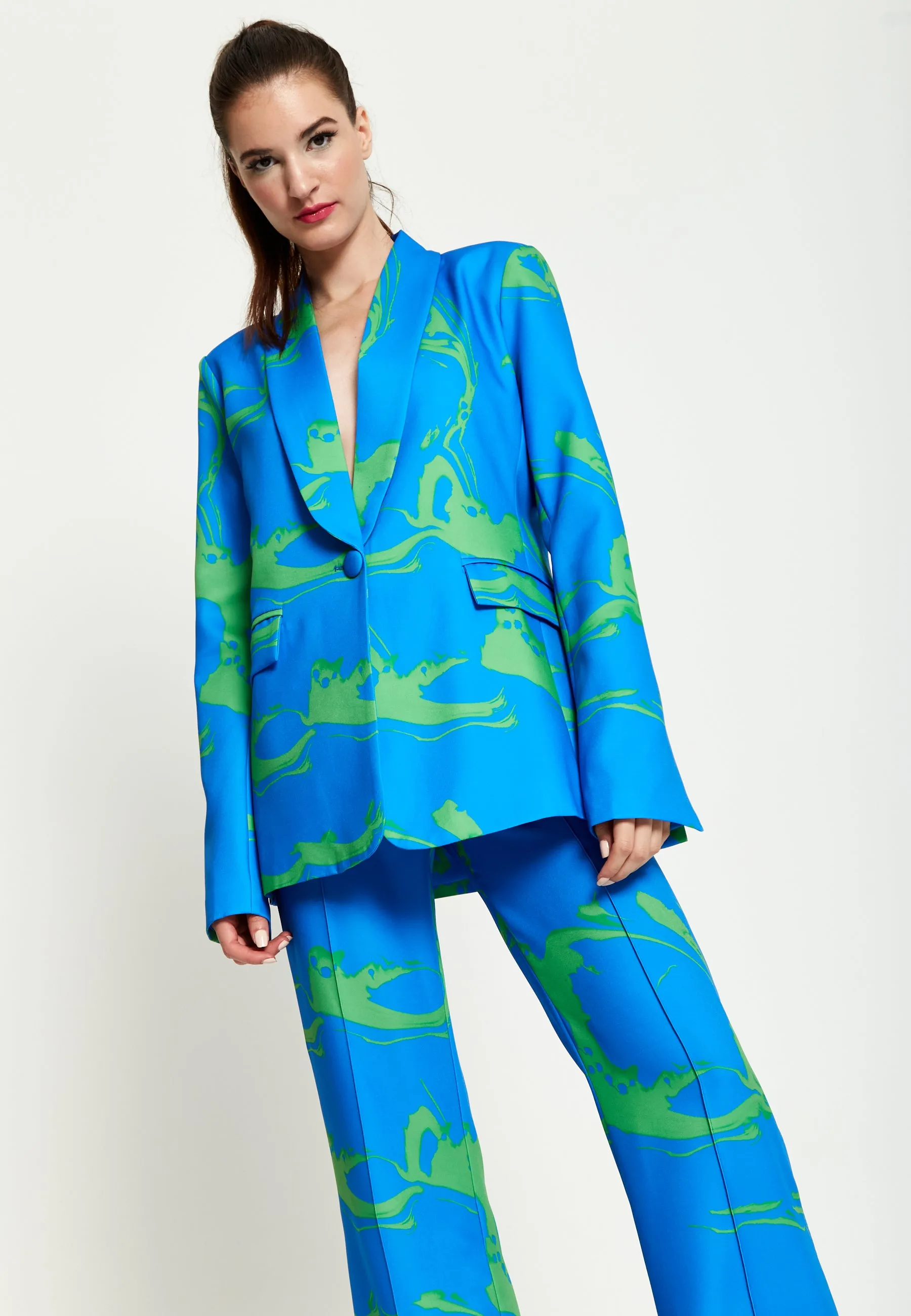 House Of Holland Marble Print Blazer in Blue And Green