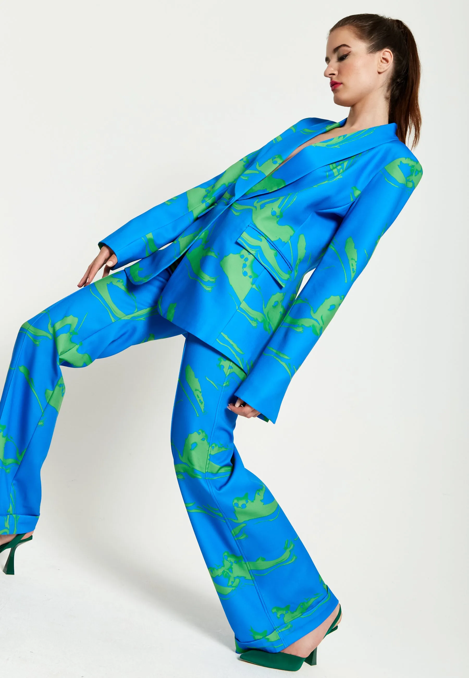 House Of Holland Marble Print Blazer in Blue And Green