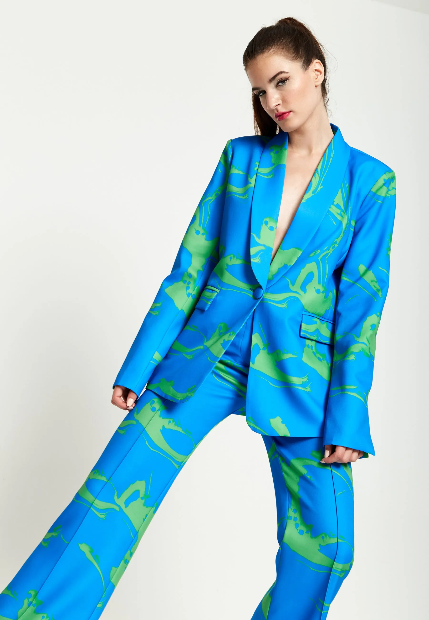 House Of Holland Marble Print Blazer in Blue And Green