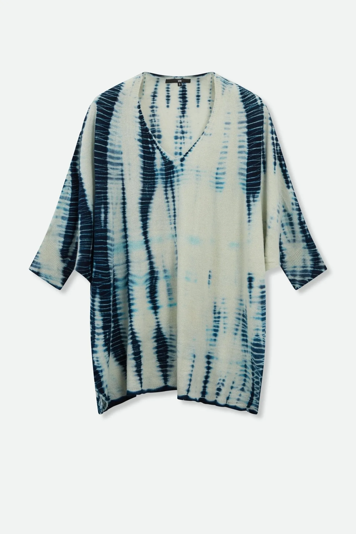 IRINA PONCHO IN HAND DYED SHIBORI CASHMERE LAGOON BLUE