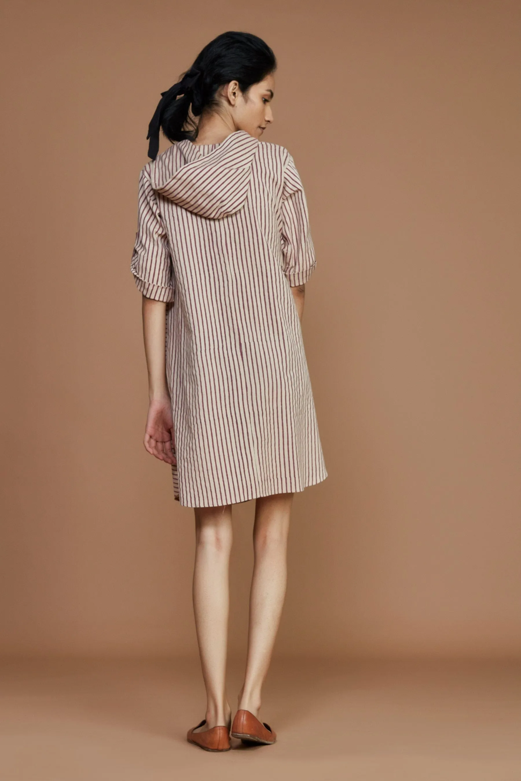 Ivory With Mauve Striped Hooded Dress (Ready to Ship)