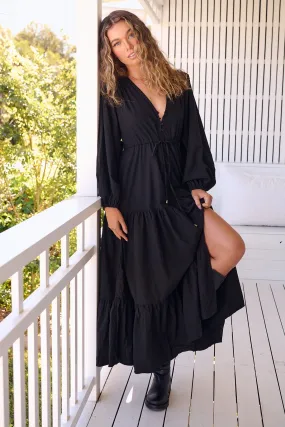 Jaase - Teresa Maxi Dress with Long Sleeve Cotton  - Onyx Collection